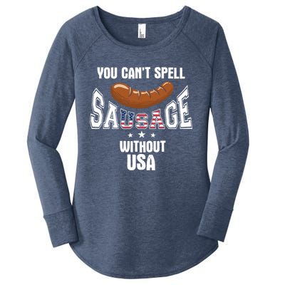 You Cant Spell Sausage Without Usa Funny Bbq Holiday Design Great Gift Women's Perfect Tri Tunic Long Sleeve Shirt