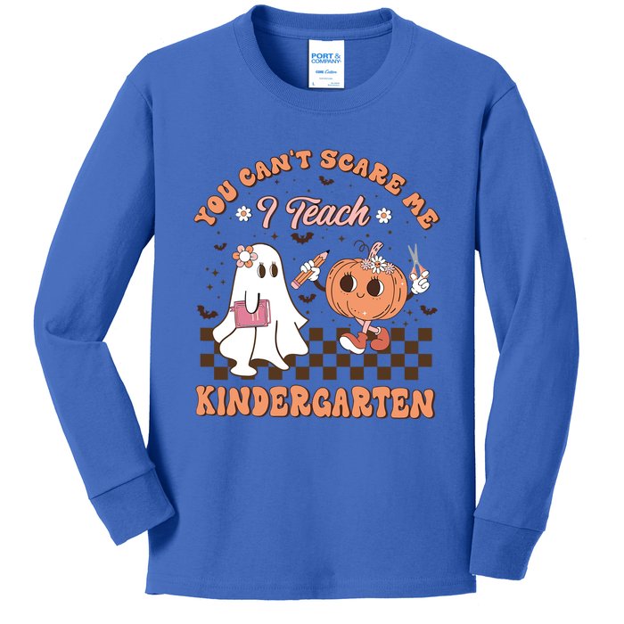 You CanT Scare Me I Teach Kindergarten Halloween Teacher Gift Kids Long Sleeve Shirt