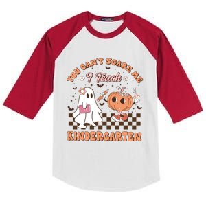 You CanT Scare Me I Teach Kindergarten Halloween Teacher Gift Kids Colorblock Raglan Jersey