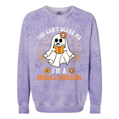 You Cant Scare Me Im A School Social Worker Halloween Colorblast Crewneck Sweatshirt