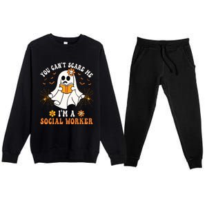 You Cant Scare Me Im A School Social Worker Halloween Premium Crewneck Sweatsuit Set