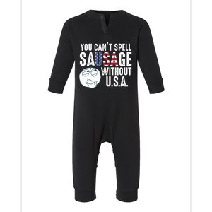 You Cant Spell Sausage Without Usa Funny Facts Humor Gift Infant Fleece One Piece