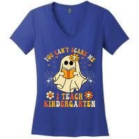 You CanT Scare Me I Teach Kindergarten Halloween Teacher Funny Gift Women's V-Neck T-Shirt