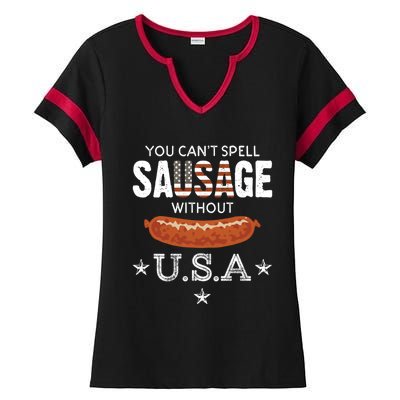 You Cant Spell Sausage Without Usa Funny Patriotic Great Gift Ladies Halftime Notch Neck Tee