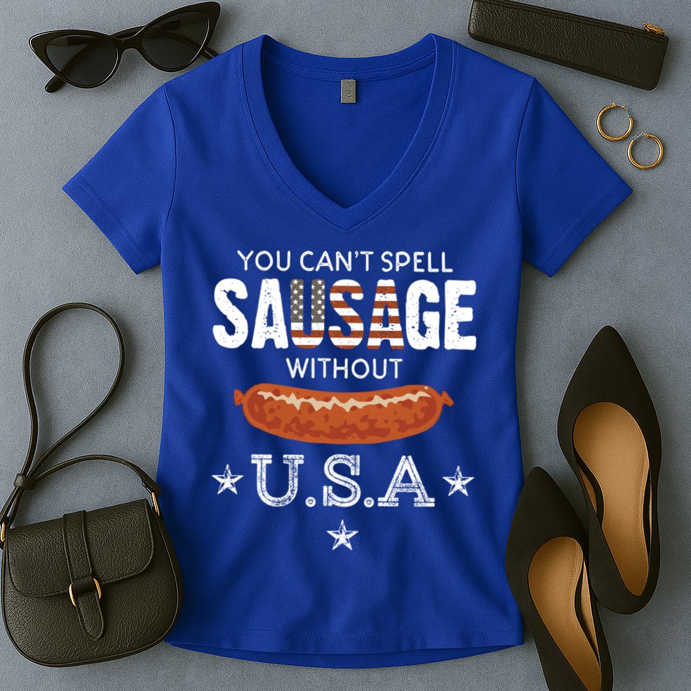 You Cant Spell Sausage Without Usa Funny Patriotic Great Gift Women's V-Neck T-Shirt