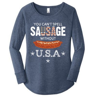 You Cant Spell Sausage Without Usa Funny Patriotic Great Gift Women's Perfect Tri Tunic Long Sleeve Shirt