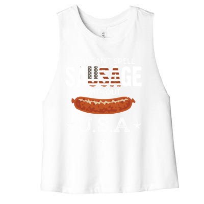 You Cant Spell Sausage Without Usa Funny Patriotic Great Gift Women's Racerback Cropped Tank