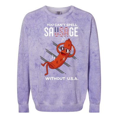 You Cant Spell Sausage Without Usa Funny Funny Gift Colorblast Crewneck Sweatshirt