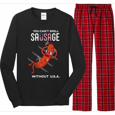 You Cant Spell Sausage Without Usa Funny Funny Gift Long Sleeve Pajama Set