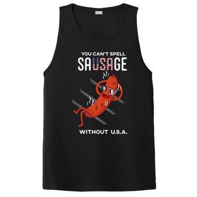 You Cant Spell Sausage Without Usa Funny Funny Gift PosiCharge Competitor Tank