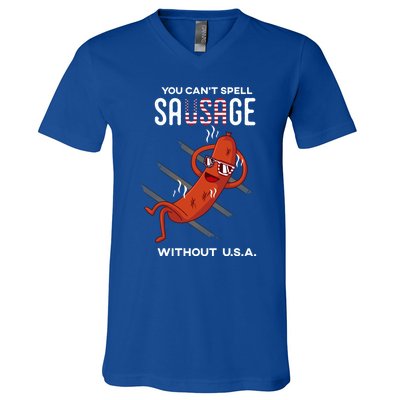 You Cant Spell Sausage Without Usa Funny Funny Gift V-Neck T-Shirt