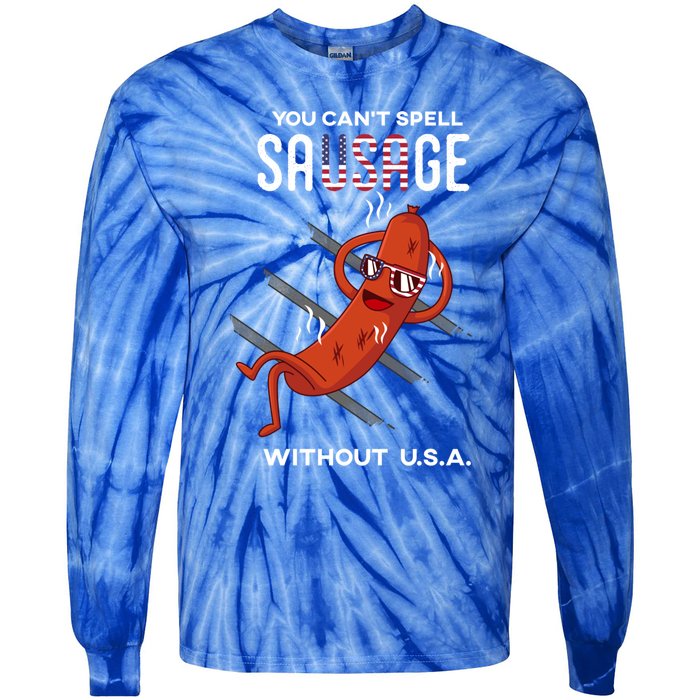 You Cant Spell Sausage Without Usa Funny Funny Gift Tie-Dye Long Sleeve Shirt