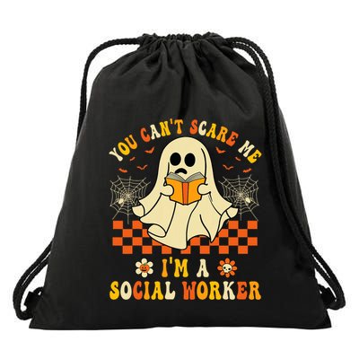 You CanT Scare Me IM A School Social Worker Halloween Drawstring Bag
