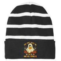 You CanT Scare Me IM A School Social Worker Halloween Striped Beanie with Solid Band