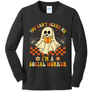 You CanT Scare Me IM A School Social Worker Halloween Kids Long Sleeve Shirt