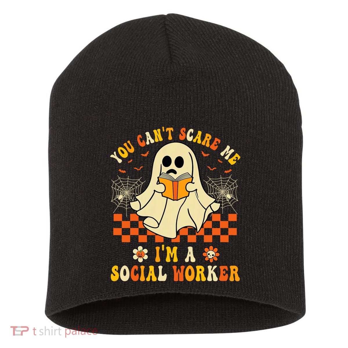 You CanT Scare Me IM A School Social Worker Halloween Short Acrylic Beanie
