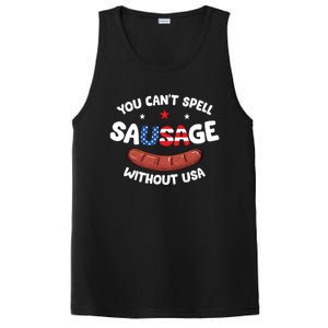 You Cant Spell Sausage Without Usa Patriotic American Flag Funny Gift PosiCharge Competitor Tank