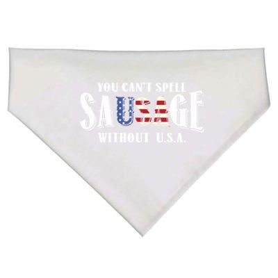 You Cant Spell A Sausage Without Usa Flag Funny Spelling Gift USA-Made Doggie Bandana