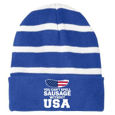 You Cant Spell Sausage Without Usa Gift Striped Beanie with Solid Band