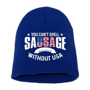 You Cant Spell Sausage Without Usa 4th July Gift Funny Gift Short Acrylic Beanie