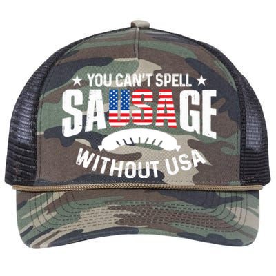 You Cant Spell Sausage Without Usa 4th July Gift Funny Gift Retro Rope Trucker Hat Cap