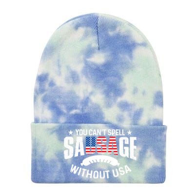 You Cant Spell Sausage Without Usa 4th July Gift Funny Gift Tie Dye 12in Knit Beanie