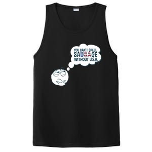 You Cant Spell Sausage Without Usa Wonder Funny Joke Cool Gift PosiCharge Competitor Tank