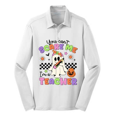 You Cant Scare Me IM A Teacher Halloween Silk Touch Performance Long Sleeve Polo