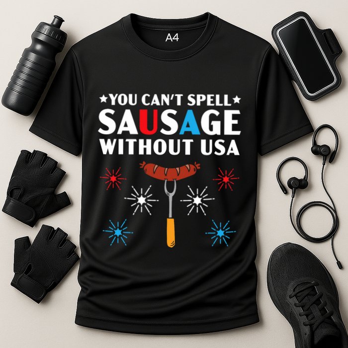 You CanT Spell Sausage Without Usa 4th Of July Cooling Performance Crew T-Shirt