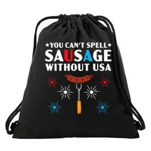 You CanT Spell Sausage Without Usa 4th Of July Drawstring Bag