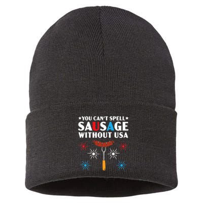 You CanT Spell Sausage Without Usa 4th Of July Sustainable Knit Beanie