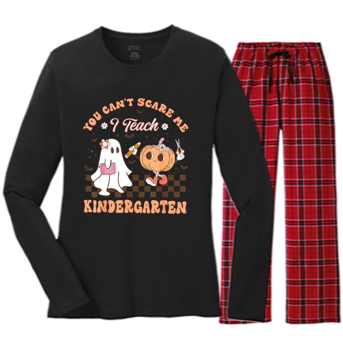 You Cant Scare Me I Teach Kindergarten Teacher Halloween Women's Long Sleeve Flannel Pajama Set 