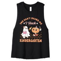 You Cant Scare Me I Teach Kindergarten Teacher Halloween Women's Racerback Cropped Tank