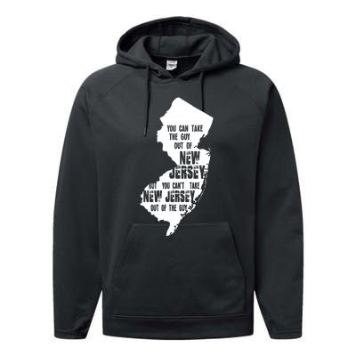 You Can Take The Guy Out Of New Jersey Usa America Guy Performance Fleece Hoodie