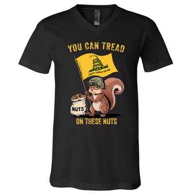 You Can Tread On These Nuts Patriotic Squirrel Funny Meme V-Neck T-Shirt