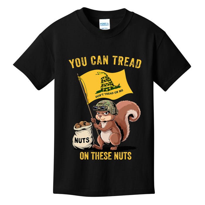 You Can Tread On These Nuts Patriotic Squirrel Funny Meme Kids T-Shirt
