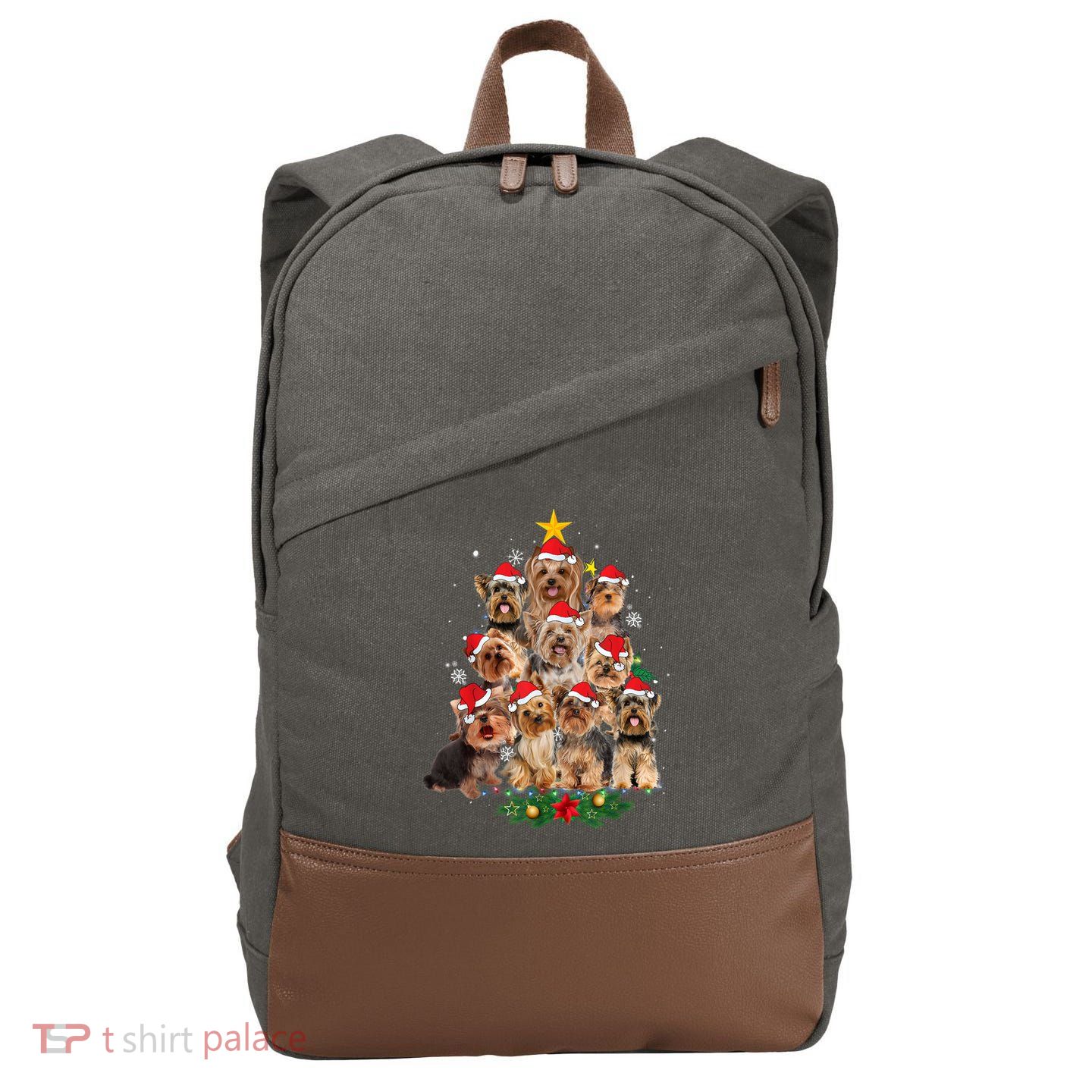 Yorkie Christmas Tree Funny Xmas Gifts For Yorkie Dog Lover TShirt Cotton Canvas Backpack