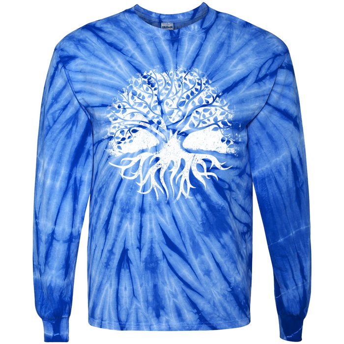 Yoga Circle Tree Of Life Distressed Graphic Spiritual Yoga Gift Tie-Dye Long Sleeve Shirt