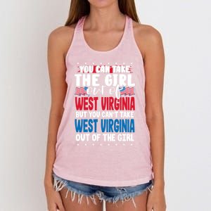 You Can Take The Out Of West Virginia American Flag Gift Women's Knotted Racerback Tank