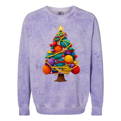 Yarn Christmas Tree Crochet Knitting Quilter Sewing Colorblast Crewneck Sweatshirt