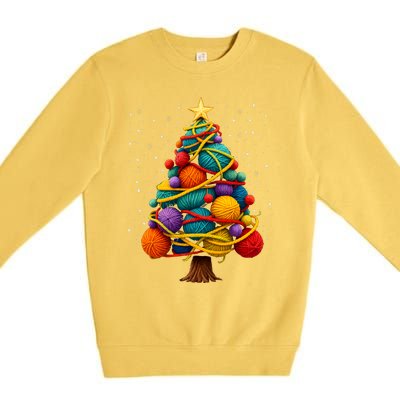 Yarn Christmas Tree Crochet Knitting Quilter Sewing Premium Crewneck Sweatshirt