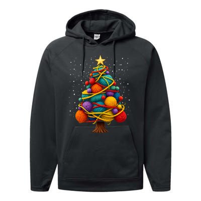 Yarn Christmas Tree Crochet Knitting Quilter Sewing Performance Fleece Hoodie