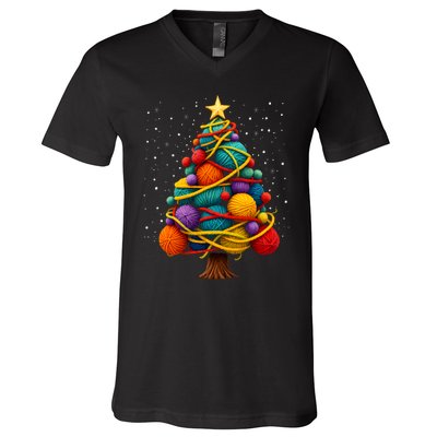 Yarn Christmas Tree Crochet Knitting Quilter Sewing V-Neck T-Shirt