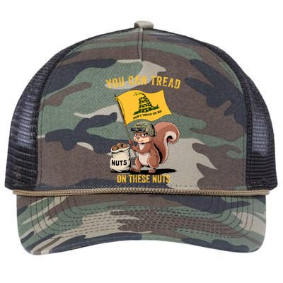 You Can Tread On These Nuts Patriotic Squirrel Funny Meme Retro Rope Trucker Hat Cap