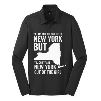 You Can Take The Girl Out Of New York Girl State America Silk Touch Performance Long Sleeve Polo