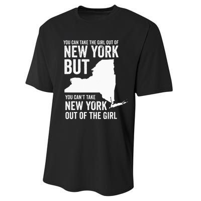 You Can Take The Girl Out Of New York Girl State America Performance Sprint T-Shirt