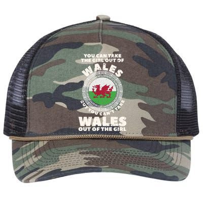 You Can Take The Girl Out Of Wales But You Can't Take Wales Out Of The Girl Retro Rope Trucker Hat Cap