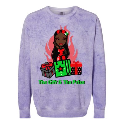 Y Christmas The Gift And The Prize Xmas Cute Fun Holiday Colorblast Crewneck Sweatshirt