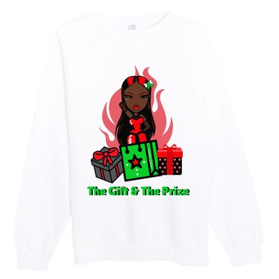 Y Christmas The Gift And The Prize Xmas Cute Fun Holiday Premium Crewneck Sweatshirt