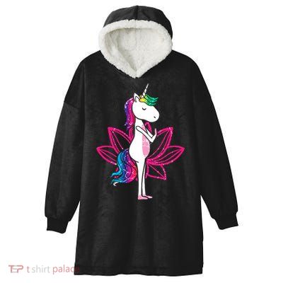 Yoga Cute Unicorn Magical Horse Retro Fitness Unicorns Gift Hooded Wearable Blanket